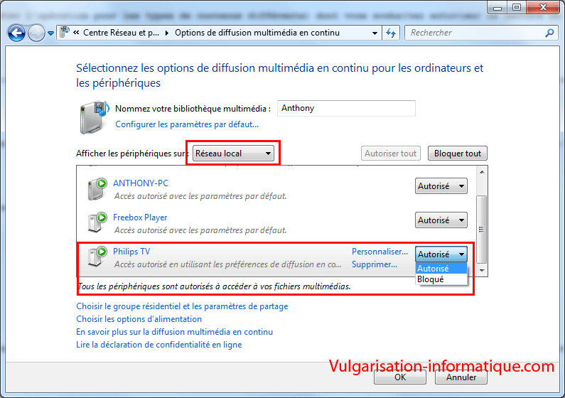 Options de diffusion multimédia